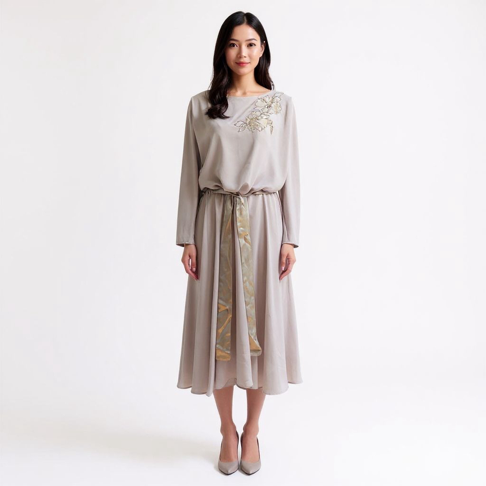 Samax Vintage Floral Gray Dress